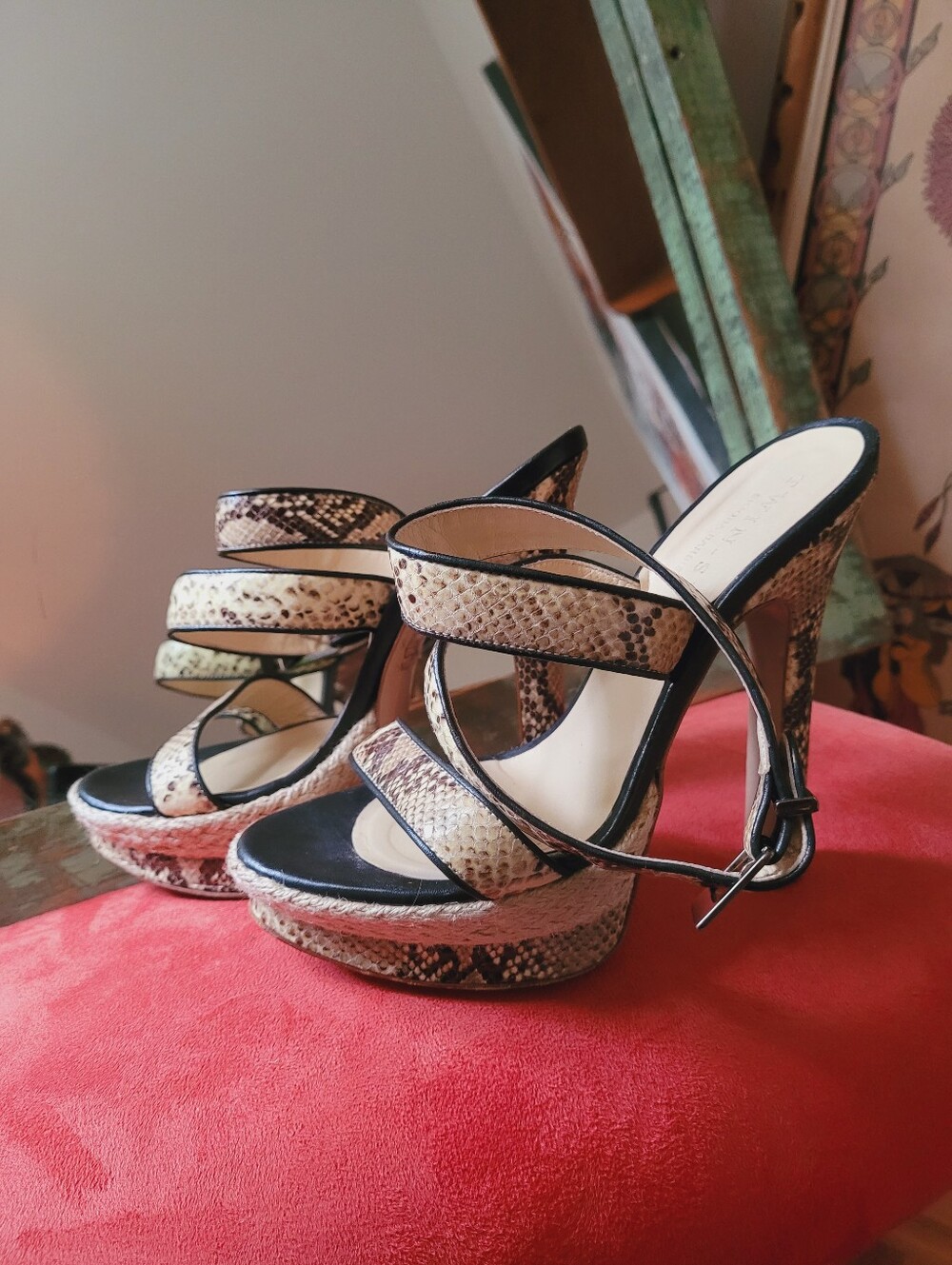 Twin-Set Simona Barbieri Snake Skin High Heels Leather Ankle Wrap Sandals - 37